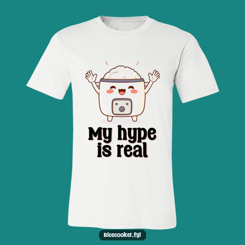 Funny Waving Rice Cooker T-Shirt: Enthusiastic Cartoon for a Humorous Gift