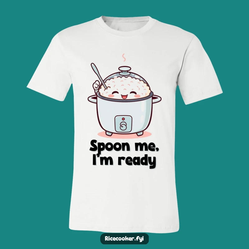 Funny Waving Rice Cooker T-Shirt, Enthusiastic Spoon Tee, Humorous Foodie Apparel