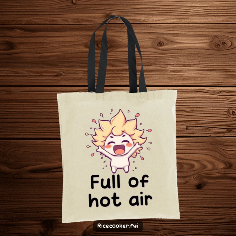 Funny tote bag showing a character bursting with excitement, steam effects indicating high energy and joy, perfect for daily use.