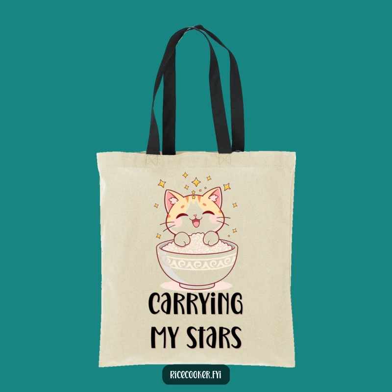 Funny Cat Rice Stars Tote Bag: Carry Magic - A Whimsical Funny Gift