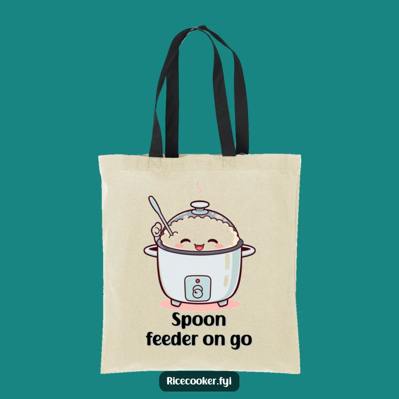 Funny Waving Rice Cooker Tote Bag, Enthusiastic Spoon Reusable Bag, Humorous Shopping Tote